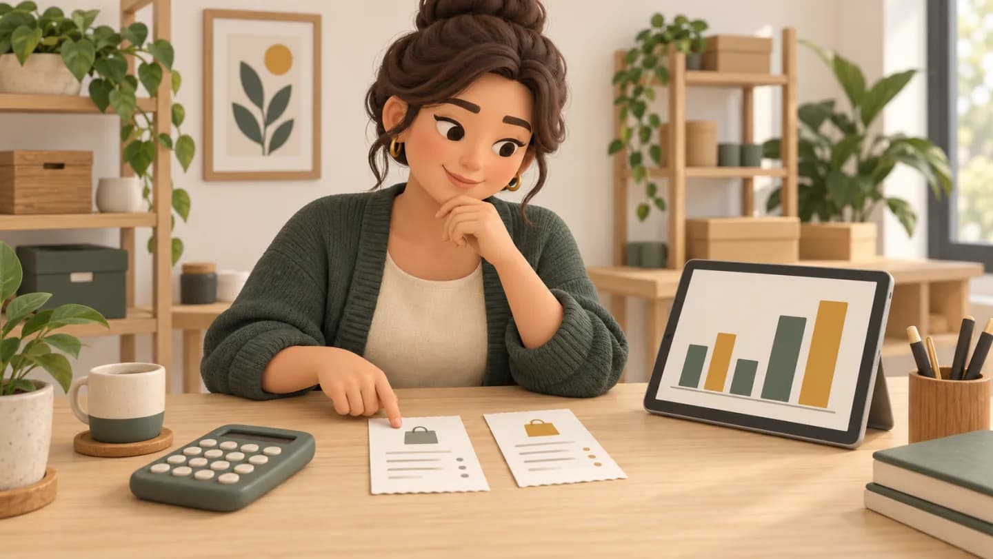 A merchant compares purchase and reward records at a desk.